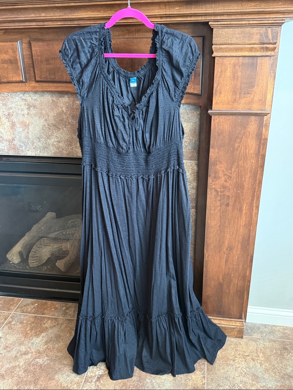 Black Old Navy eyelet cap sleeve flattering boho flowy maxi dress XXL Ren Fair